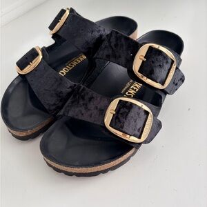 Birkenstock Black Sandals with Gold buckle - velvet 37